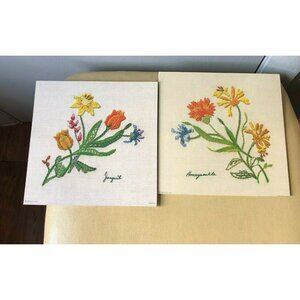 Vintage Hot Plate Trivet Pair Donald Art Co Jonquil Honeysuckle 8" square